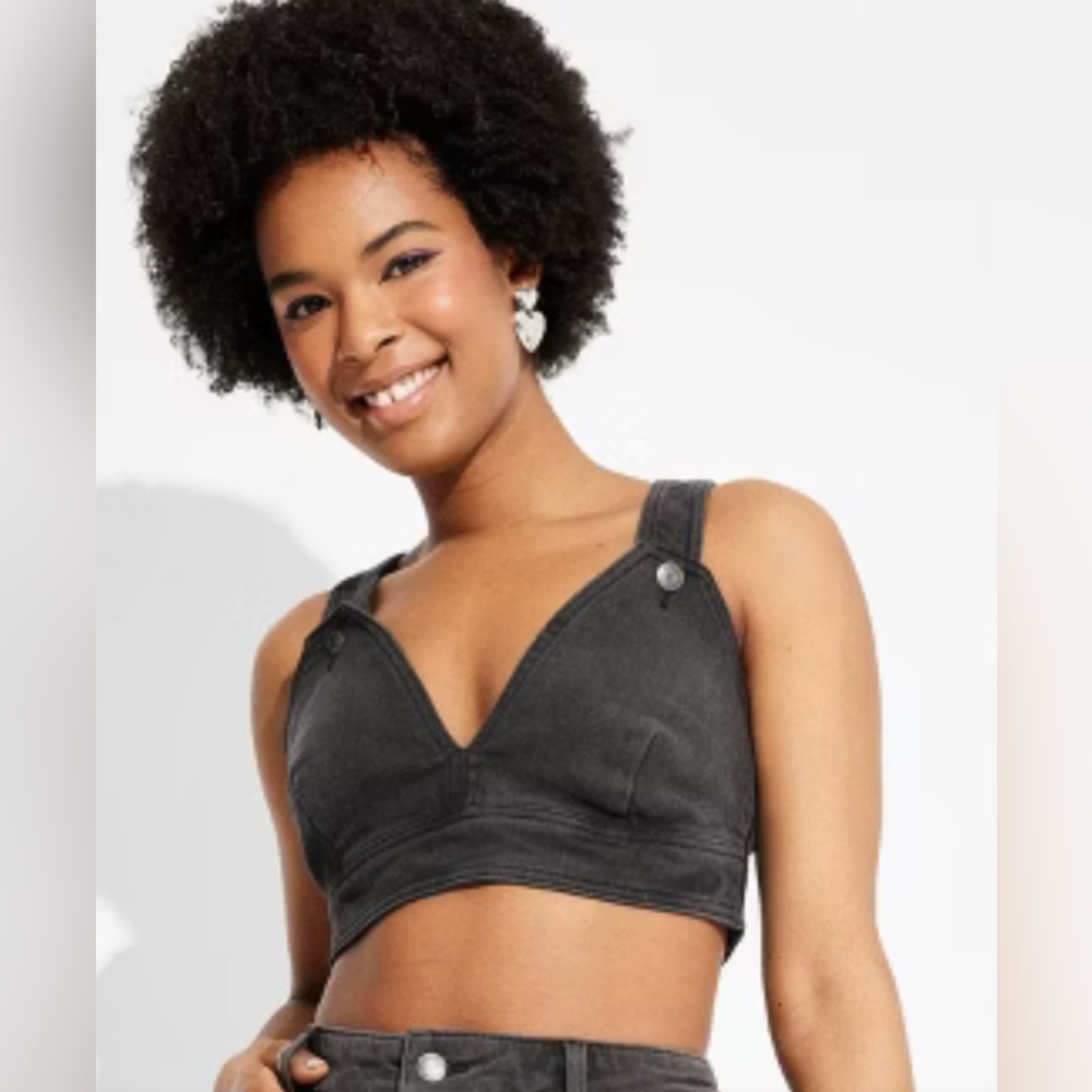 NWT Wild Fable Black WashDenim Crop Top/Vest Sz M